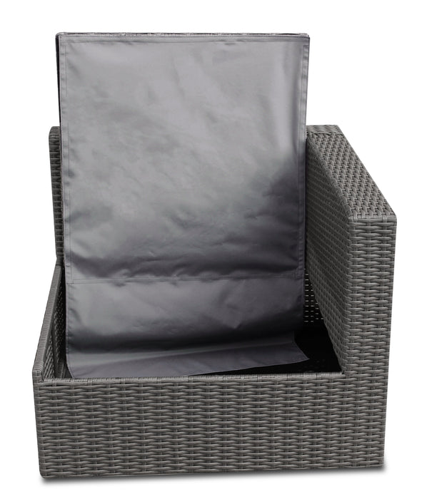 Morris 5-Piece Outdoor Patio Storage Set with 3 Corner Chairs & 2 Armless Chairs - Hand-Woven Resin Wicker, Olefin Fabric, UV & Weather Resistant - Grey