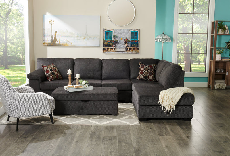 Made in Canada Morty 2-Piece Right-Facing Chenille Fabric Sectional with Sofa and Accent Pillows - Grey