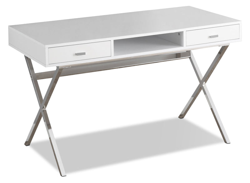 Catonia Computer Desk – Glossy White - Modern style Desk in White Metal