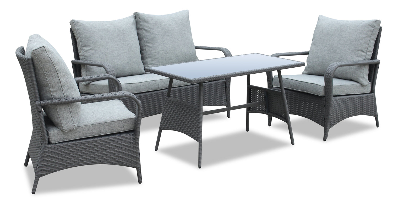 Nassau 4-Piece Outdoor Patio Set with Loveseat, Chairs Glass