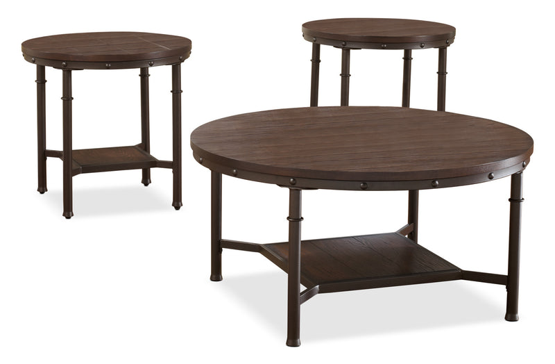 Sandling 3-Piece Coffee and Two End Tables Package - Brown