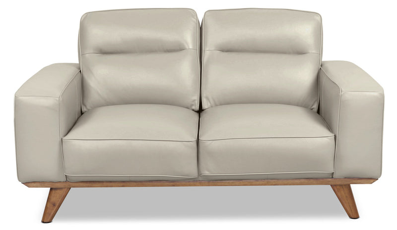 Kai Genuine Leather Loveseat – Silver