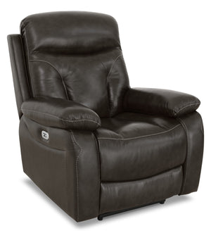 Hayes Genuine Leather Power Recliner with Adjustable Headrest - Steel