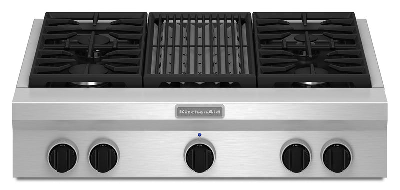 KitchenAid 36\" Commercial-Style Gas Cook top with Grill – KGCU462VSS