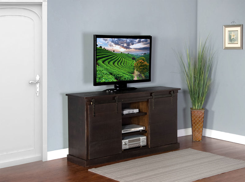 Tortosa 65” TV Stand with Barn Doors – Charred Oak