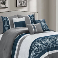 Ohio 7-Piece King Comforter Set - Navy and Grey 