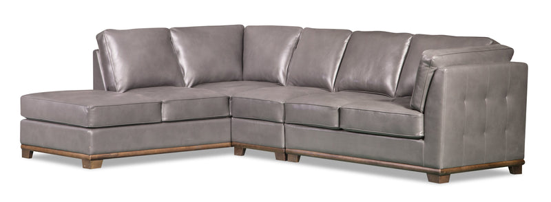 Oakdale 3-Piece Leather-Look Fabric Left-Facing Sectional - Grey - Contemporary style Sectional in Grey Pine, Plywood