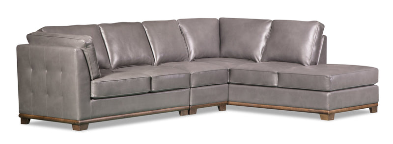 Oakdale 3-Piece Leather-Look Fabric Right-Facing Sectional - Grey - Contemporary style Sectional in Grey Pine, Plywood