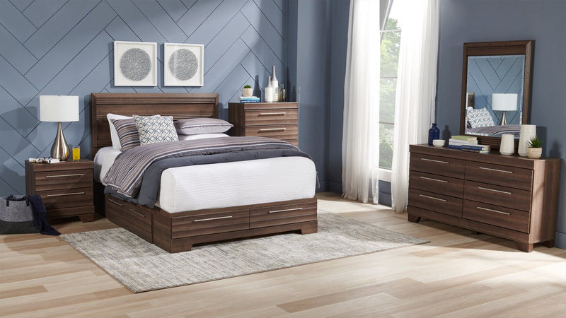 Olivia Platform Storage Bed with Headboard & Frame, Made in Canada, Grey - Queen Size