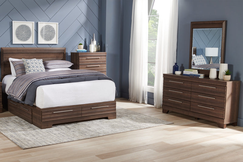 Olivia 5pc Bedroom Set with Storage Bed, Dresser & Mirror, Made in Canada, Grey - Full Size