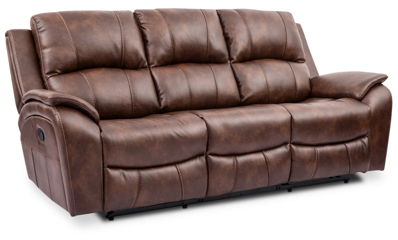 Kory Leather-Look Fabric Reclining Sofa – Pecan