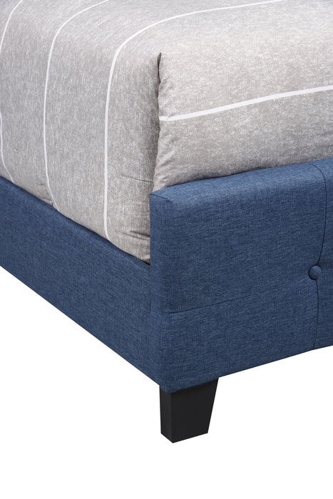 Page Upholstered Bed in Blue Linen-Look Fabric, Button Tufted - Queen Size