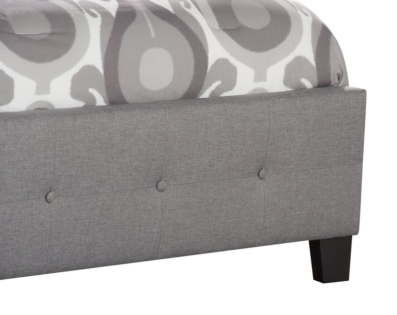 Page Upholstered Bed in Grey Linen-Look Fabric, Button Tufted - Full Size