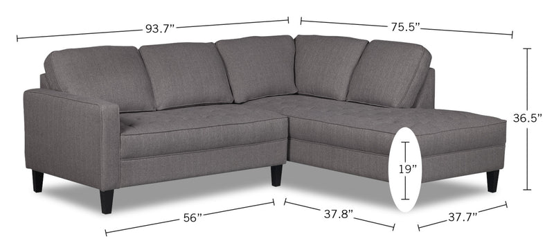 Paris 2-Piece Linen-Look Fabric Right-Facing Sectional - Granite
