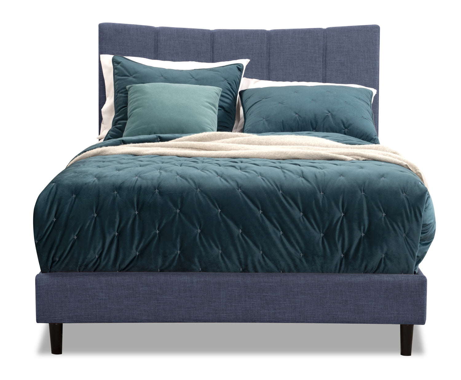 Paseo Upholstered Platform Bed in Navy Fabric Full Size The Brick