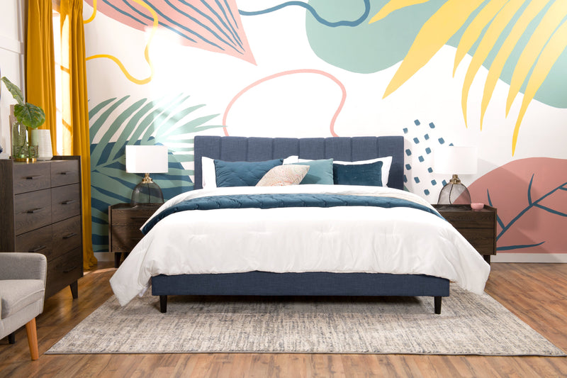 Paseo Upholstered Platform Bed in Navy Fabric - King Size