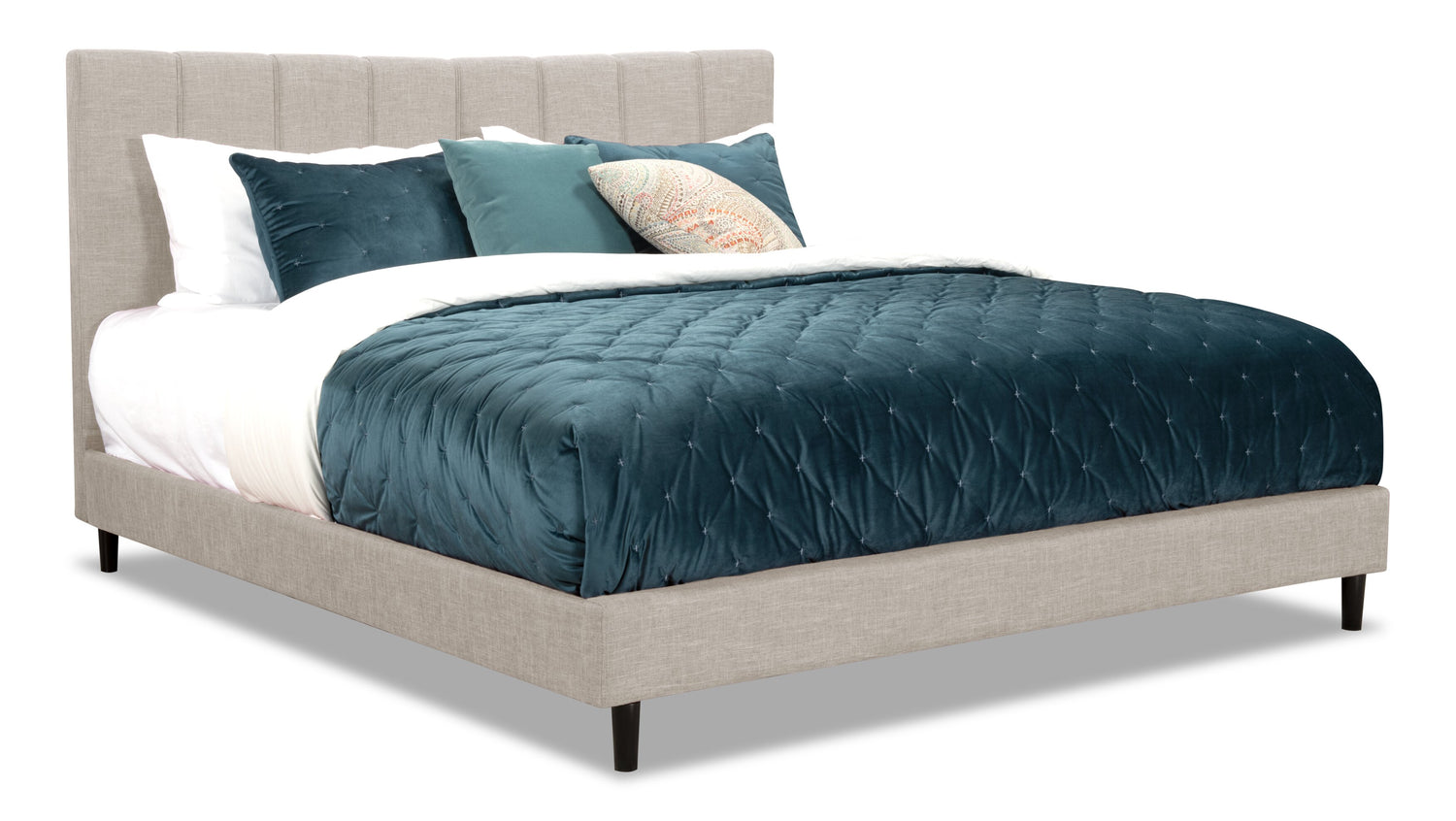 Paseo Upholstered Platform Bed in Taupe Fabric King Size The Brick