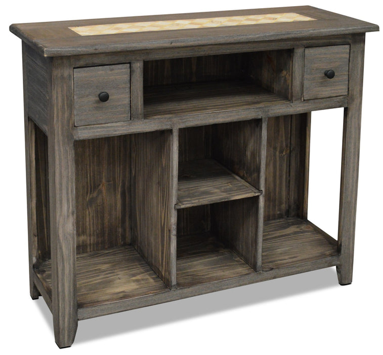 Santa Fe Rustico 43.25\" Rustic Sofa Table with Storage and Shelf - Grey Pine with Marble Inset