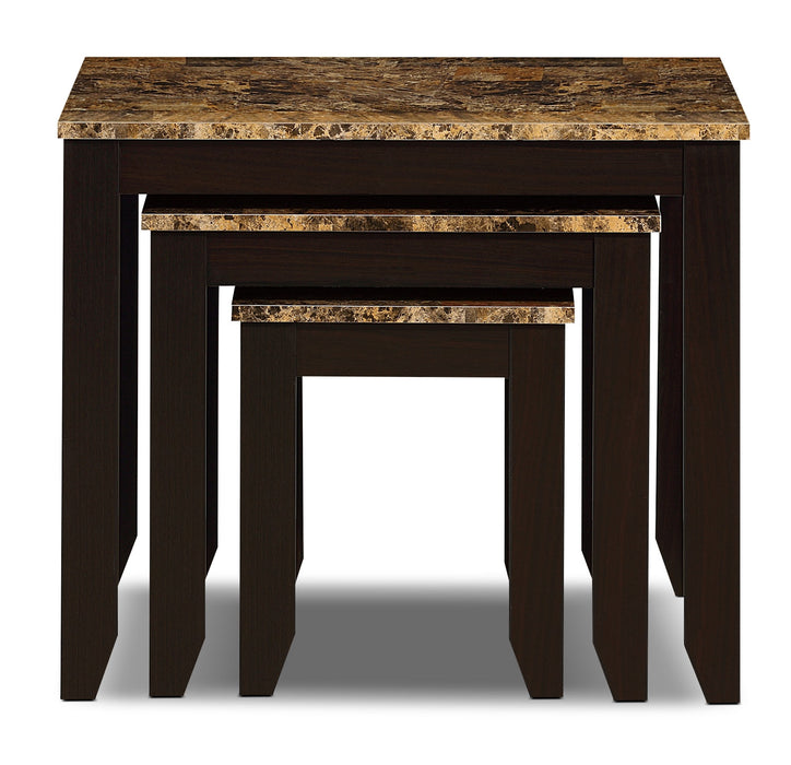 Roma  25\" Rustic  3-Pack Nesting Tables with Shelf - Cappucino Marble Look