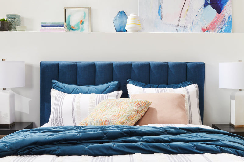 Kort & Co. Rain Upholstered Platform Bed in Blue Fabric, Tufted - Full Size