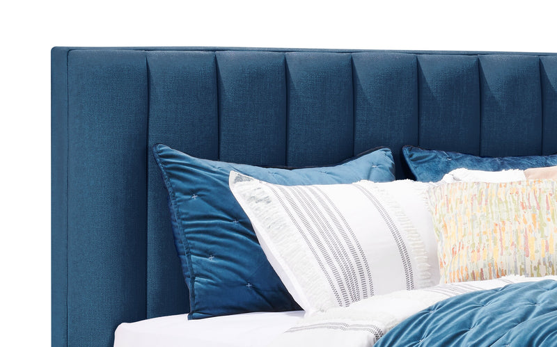 Kort & Co. Rain Upholstered Platform Bed in Blue Fabric, Tufted - King Size