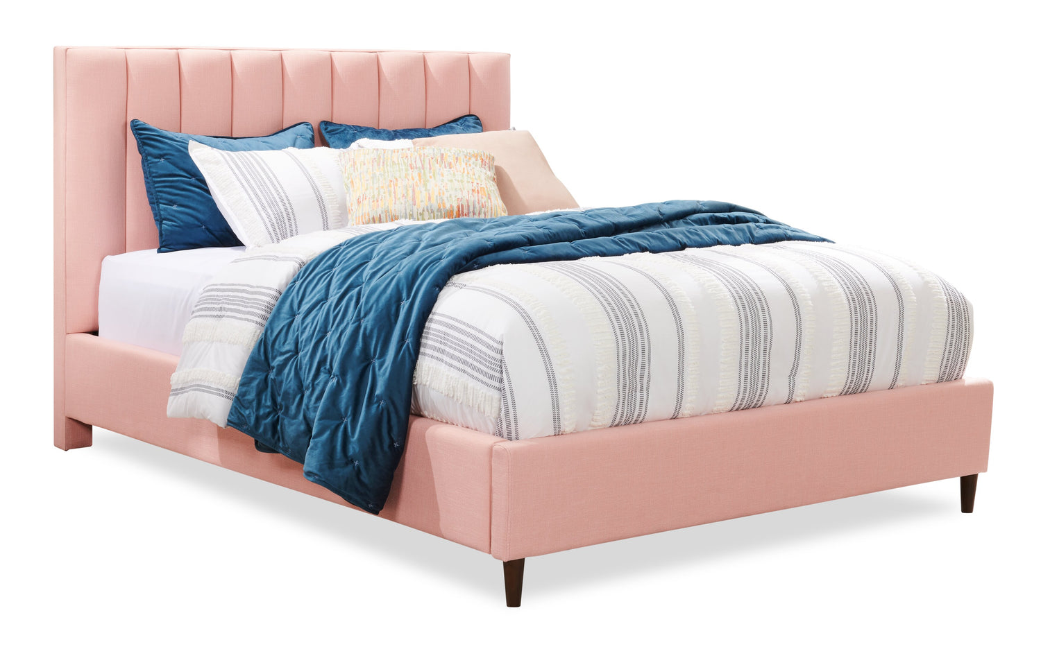 Kort Rain Upholstered Platform Bed in Pink Fabric, Tufted