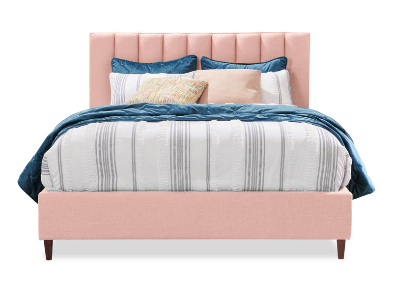 Kort & Co. Rain Upholstered Platform Bed in Pink Fabric, Tufted - Queen Size