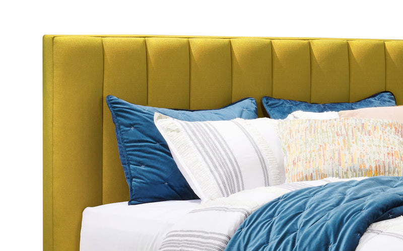Kort & Co. Rain Upholstered Platform Bed in Green Fabric, Tufted - Queen Size