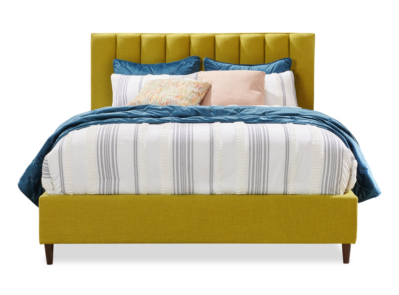 Kort & Co. Rain Upholstered Platform Bed in Green Fabric, Tufted - Queen Size