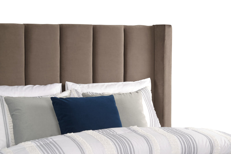 Reid Upholstered Wingback Bed in Grey Velvet Fabric, Tufted - Queen Size