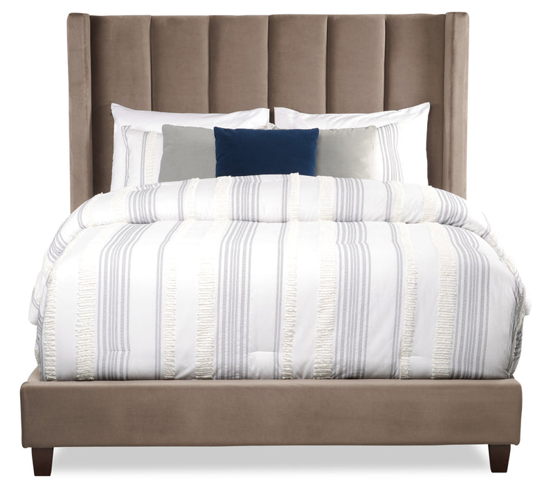Reid Upholstered Wingback Bed in Grey Velvet Fabric, Tufted - Queen Size
