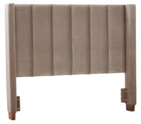 Reid Upholstered Wingback Headboard in Grey Velvet Fabric, Tufted - Queen Size 