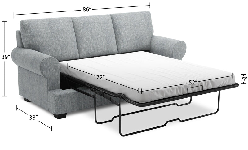 Made in Canada Customizable Sofa Lab Roll 86\" Linen-Look Fabric Sofa Bed with Rolled Arms - Luna Pewter Grey