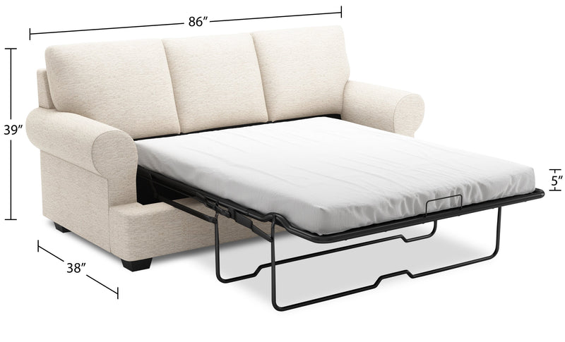 Made in Canada Customizable Sofa Lab Roll 86\" Chenille Fabric Sofa Bed with Rolled Arms - Luxury Sand Beige