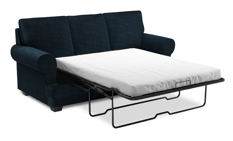 Made in Canada Customizable Sofa Lab Roll 86\" Chenille Fabric Sofa Bed with Rolled Arms - Luxury Indigo Blue
