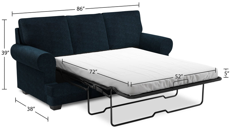 Made in Canada Customizable Sofa Lab Roll 86\" Chenille Fabric Sofa Bed with Rolled Arms - Luxury Indigo Blue