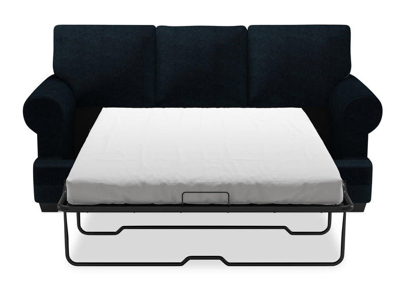 Made in Canada Customizable Sofa Lab Roll 86\" Chenille Fabric Sofa Bed with Rolled Arms - Luxury Indigo Blue
