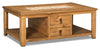 Santa Fe Rustico 47.25\" Rustic Coffee Table with Storage and Shelf - Natural Pine with Marble Inset