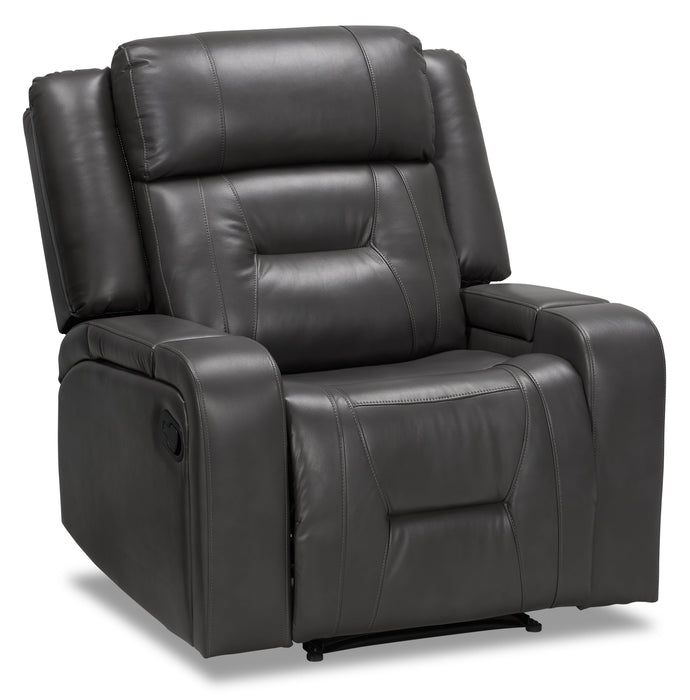 Ryker 36.8\" Faux Leather Reclining Chair with Storage Arms - Grey