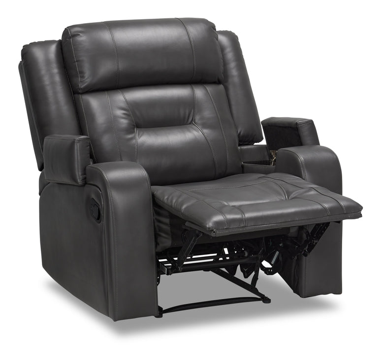 Ryker 36.8\" Faux Leather Reclining Chair with Storage Arms - Grey