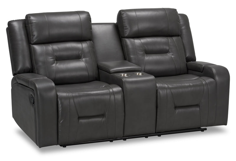 Ryker 72.24\" Faux Leather Reclining Loveseat with Storage Console - Grey