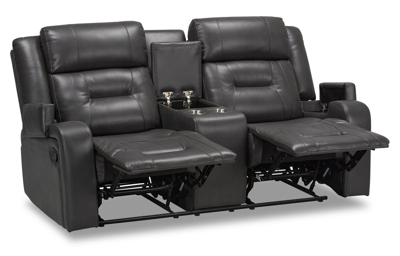 Ryker 72.24\" Faux Leather Reclining Loveseat with Storage Console - Grey