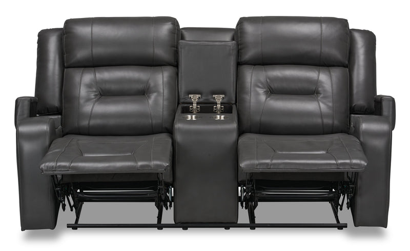 Ryker 72.24\" Faux Leather Reclining Loveseat with Storage Console - Grey
