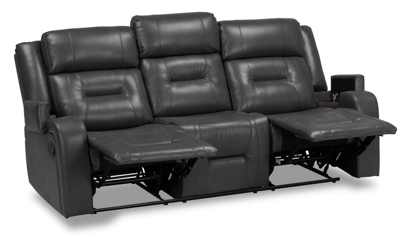 Ryker 82.5\" Faux Leather Reclining Sofa with Storage Arms - Grey