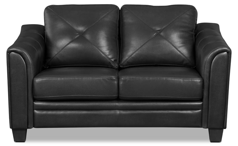 Andi Leather-Look Fabric Loveseat – Black - Glam style Loveseat in Black