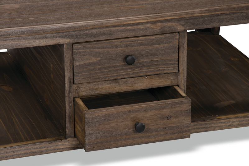 Santa Fe Rustico 47.25\" Rustic Coffee Table with Storage and Shelf - Grey Pine with Marble Inset