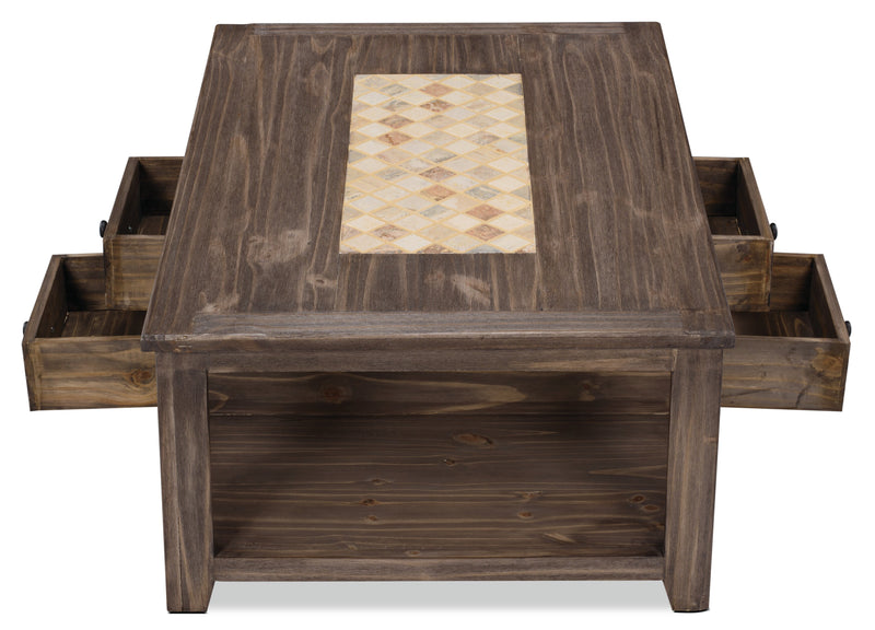 Santa Fe Rustico 47.25\" Rustic Coffee Table with Storage and Shelf - Grey Pine with Marble Inset