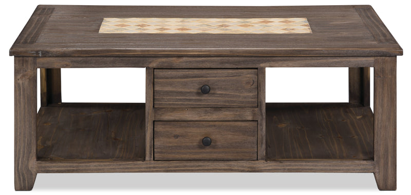 Santa Fe Rustico 47.25\" Rustic Coffee Table with Storage and Shelf - Grey Pine with Marble Inset