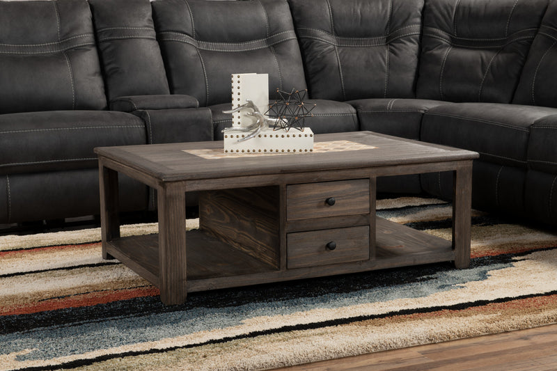 Santa Fe Rustico 47.25\" Rustic Coffee Table with Storage and Shelf - Grey Pine with Marble Inset