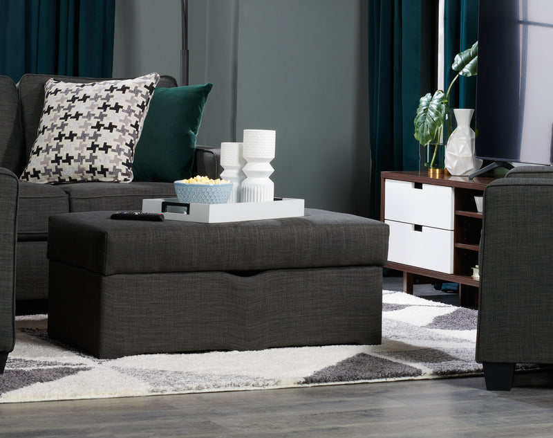 Made in Canada Sawyer 40\" Linen-Look Fabric Storage Ottoman - Charcoal Grey